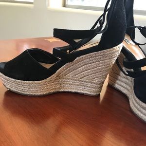 UGG Reagan Black Suede Wedge Sandal. Size 7.5